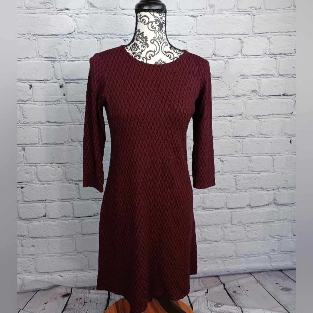 J. Jill women's long sleeve geometric print size xs Ponte knit stretch dress b8